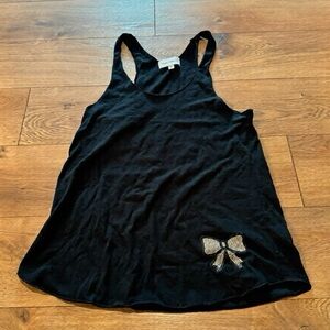 Yvette Mandell | Loveshackfancy | Black Tank Top with Rhinestones Bow Size Small